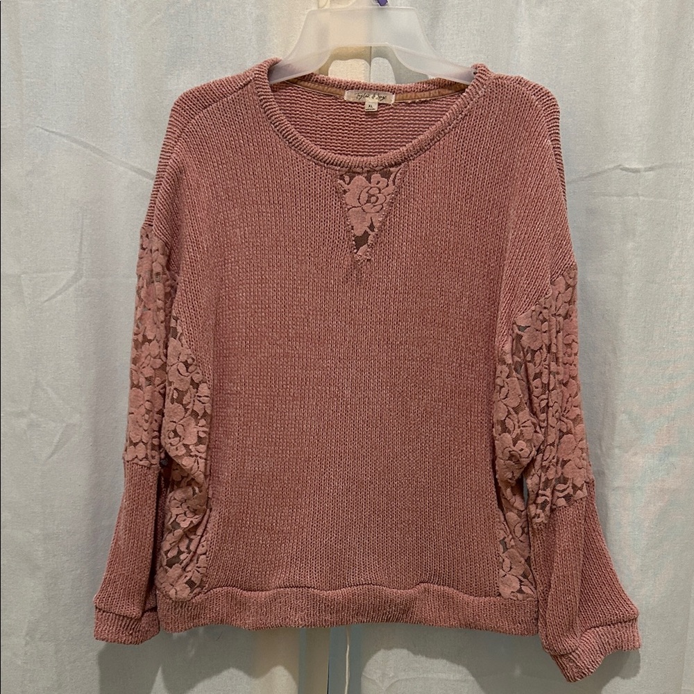 Taylor & Sage Mauve Sweater with Floral Accents